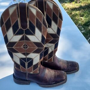Ariat Geometric Patterned Heeled Boots - Brown and Black